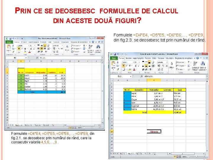 PRIN CE SE DEOSEBESC FORMULELE DE CALCUL DIN ACESTE DOUĂ FIGURI? Formulele =D 4*E