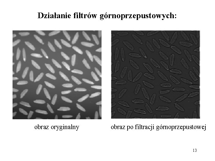 Działanie filtrów górnoprzepustowych: obraz oryginalny obraz po filtracji górnoprzepustowej 13 