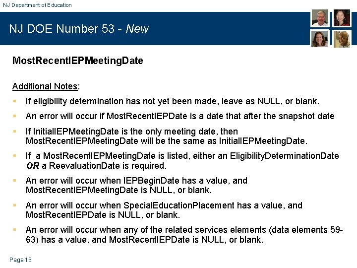 NJ Department of Education NJ DOE Number 53 - New Most. Recent. IEPMeeting. Date