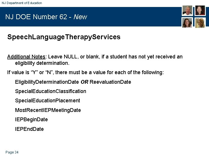 NJ Department of Education NJ DOE Number 62 - New Speech. Language. Therapy. Services