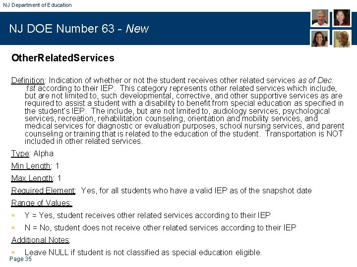 NJ Department of Education NJ DOE Number 63 - New Other. Related. Services Definition: