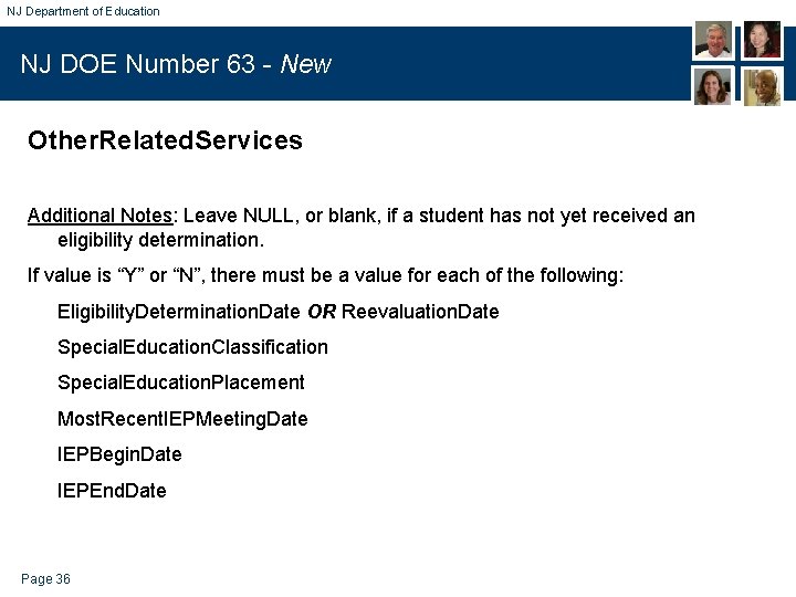 NJ Department of Education NJ DOE Number 63 - New Other. Related. Services Additional