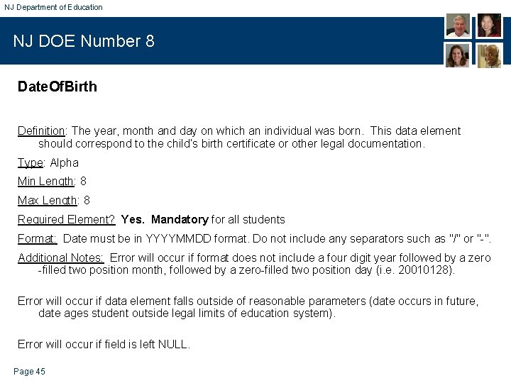 NJ Department of Education NJ DOE Number 8 Date. Of. Birth Definition: The year,