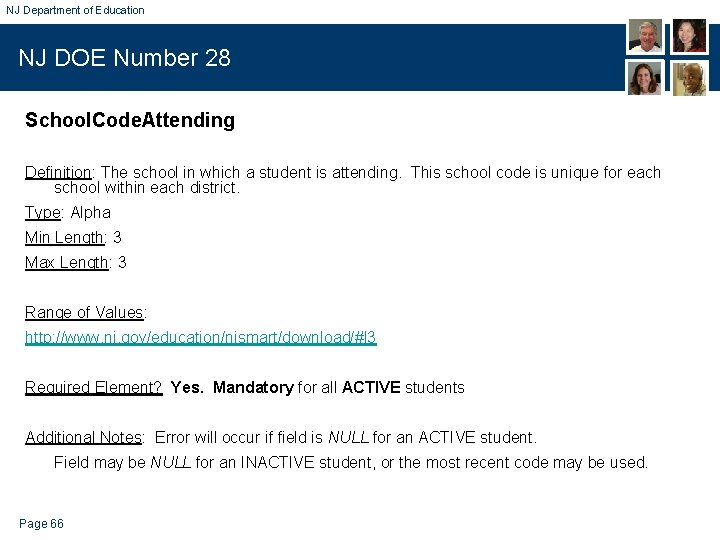 NJ Department of Education NJ DOE Number 28 School. Code. Attending Definition: The school