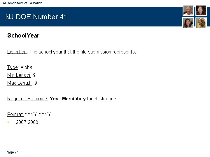 NJ Department of Education NJ DOE Number 41 School. Year Definition: The school year