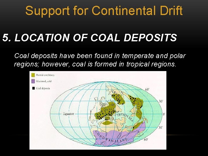 Support for Continental Drift 5. LOCATION OF COAL DEPOSITS Coal deposits have been found