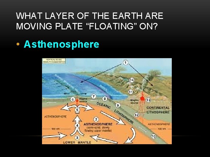 WHAT LAYER OF THE EARTH ARE MOVING PLATE “FLOATING” ON? • Asthenosphere 