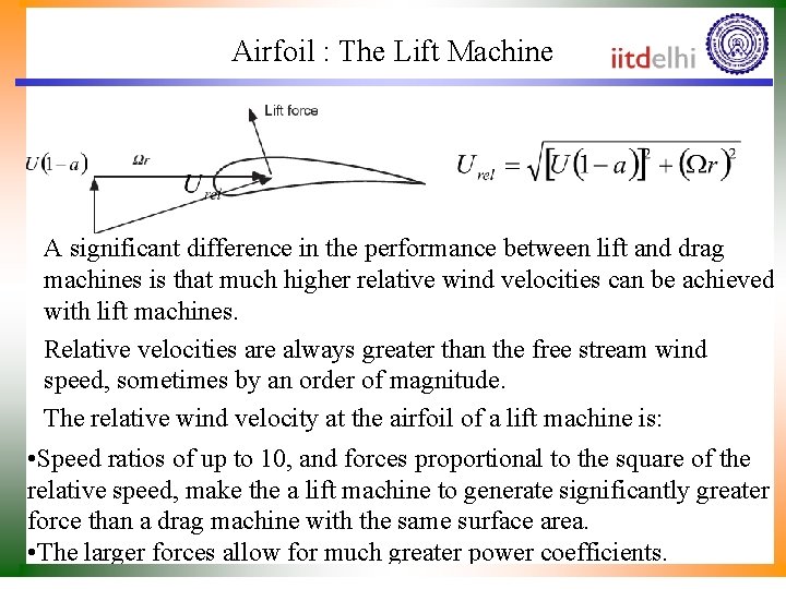 Airfoil : The Lift Machine • A significant difference in the performance between lift