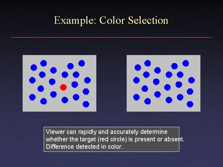 Example: Color Selection Viewer can rapidly and accurately determine whether the target (red circle)