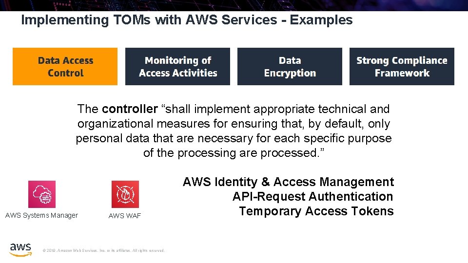 Implementing TOMs with AWS Services - Examples The controller “shall implement appropriate technical and