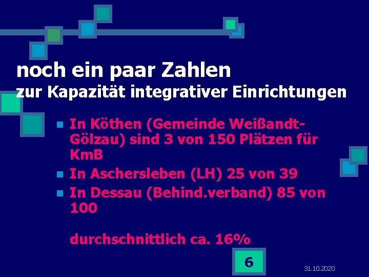 noch ein paar Zahlen zur Kapazität integrativer Einrichtungen n In Köthen (Gemeinde Weißandt. Gölzau)