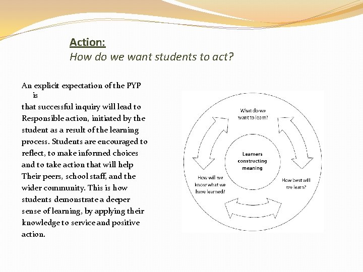 Action: How do we want students to act? An explicit expectation of the PYP