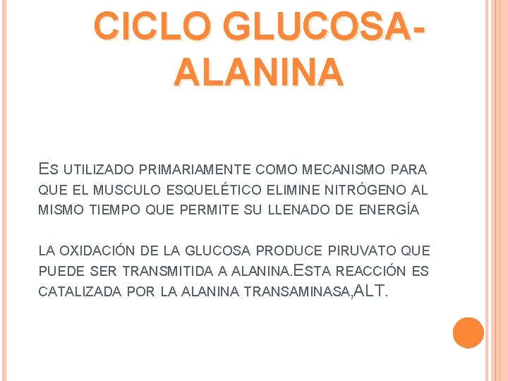 CICLO GLUCOSAALANINA ES UTILIZADO PRIMARIAMENTE COMO MECANISMO PARA QUE EL MUSCULO ESQUELÉTICO ELIMINE NITRÓGENO