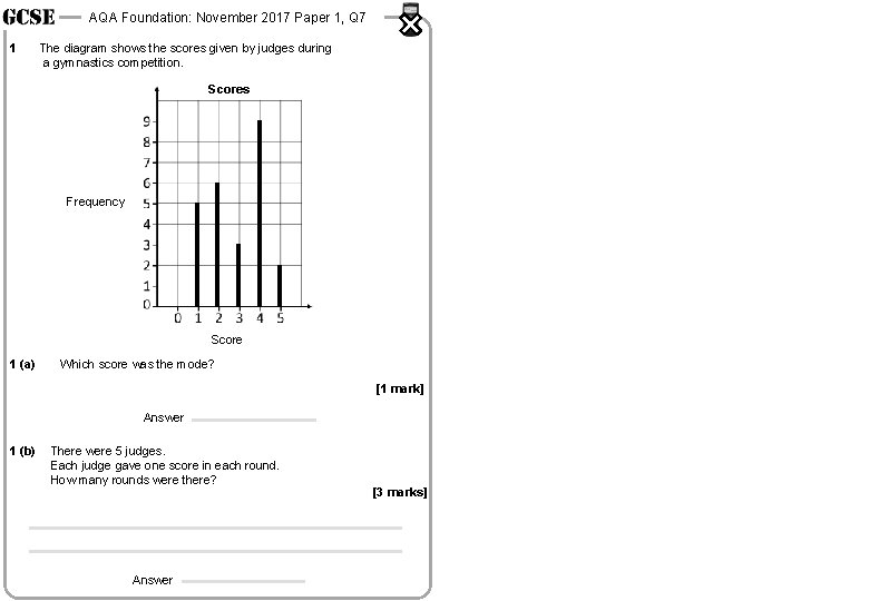 AQA Foundation: November 2017 Paper 1, Q 7 1 The diagram shows the scores