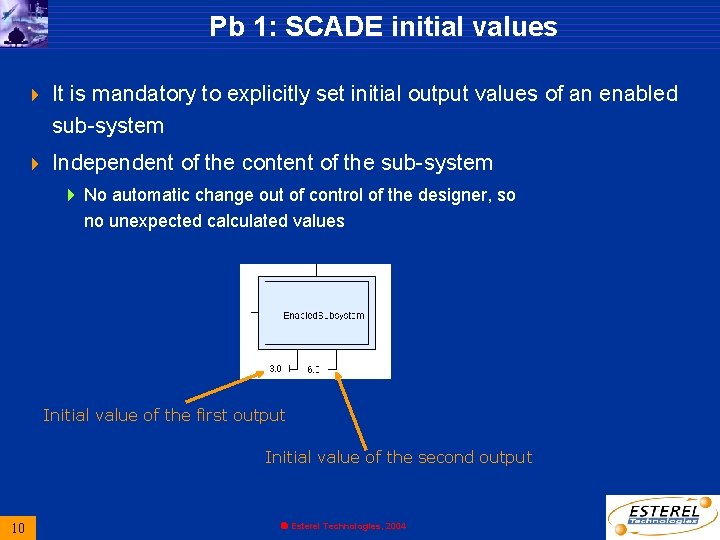 Pb 1: SCADE initial values 4 It is mandatory to explicitly set initial output