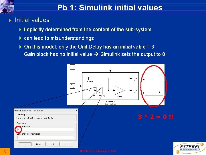 Pb 1: Simulink initial values 4 Implicitly determined from the content of the sub-system
