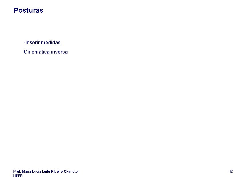 Posturas -inserir medidas Cinemática inversa Prof. Maria Lucia Leite Ribeiro Okimoto. UFPR 12 