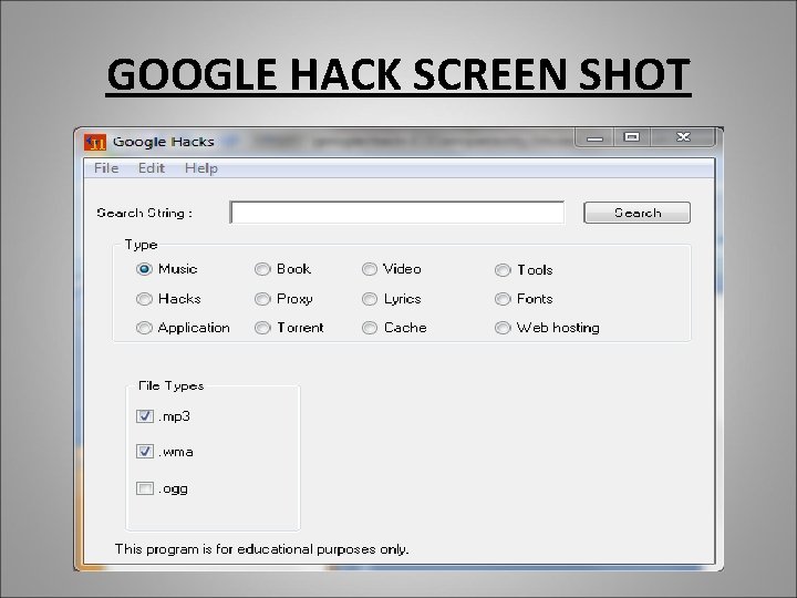 GOOGLE HACK SCREEN SHOT 