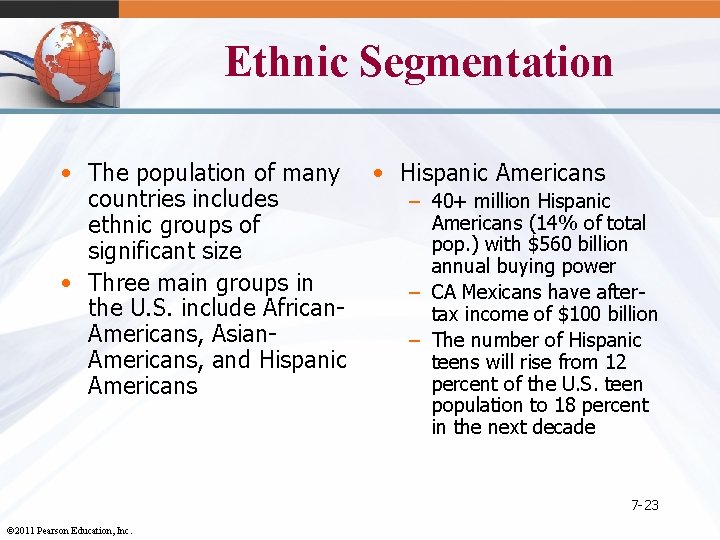 Ethnic Segmentation • The population of many • Hispanic Americans countries includes – 40+