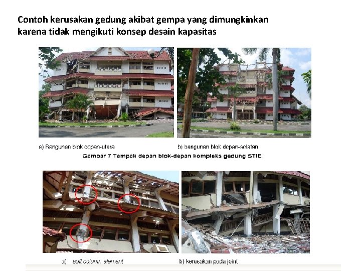 Contoh kerusakan gedung akibat gempa yang dimungkinkan karena tidak mengikuti konsep desain kapasitas 