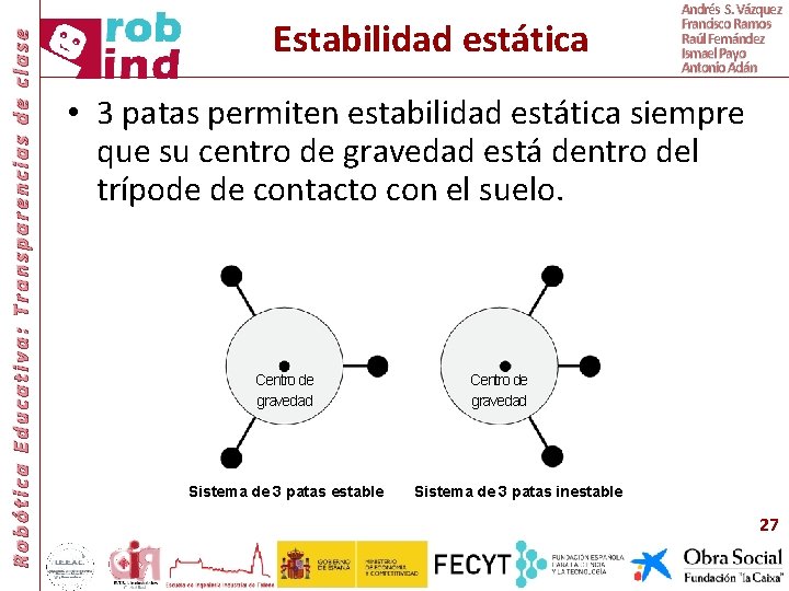 Robótica Educativa: Transparencias de clase Estabilidad estática Andrés S. Vázquez Francisco Ramos Raúl Fernández