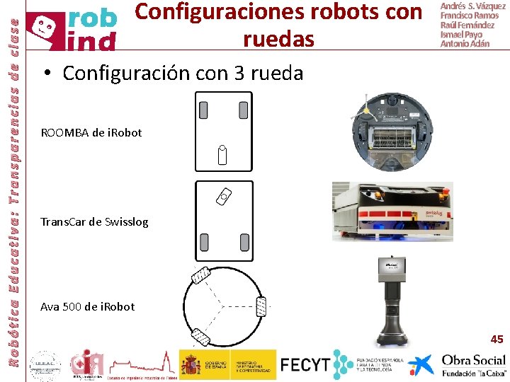 Robótica Educativa: Transparencias de clase Configuraciones robots con ruedas Andrés S. Vázquez Francisco Ramos