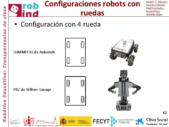 Robótica Educativa: Transparencias de clase Configuraciones robots con ruedas Andrés S. Vázquez Francisco Ramos