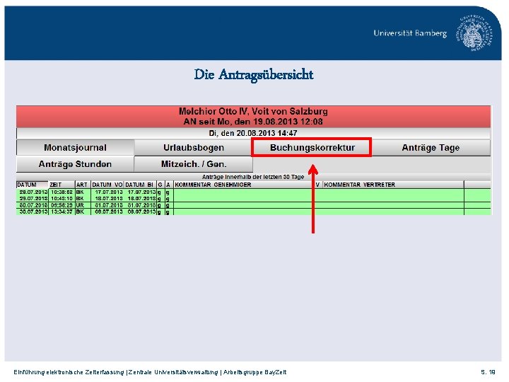 Die Antragsübersicht Einführung elektronische Zeiterfassung | Zentrale Universitätsverwaltung | Arbeitsgruppe Bay. Zeit S. 19