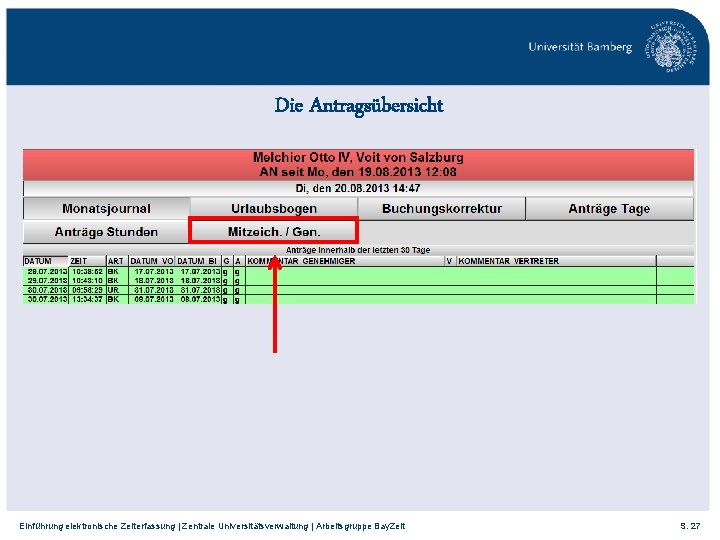 Die Antragsübersicht Einführung elektronische Zeiterfassung | Zentrale Universitätsverwaltung | Arbeitsgruppe Bay. Zeit S. 27