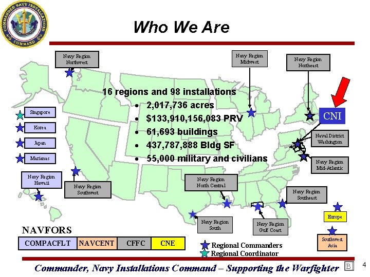 Who We Are Navy Region Midwest Navy Region Northwest 16 regions and 98 installations