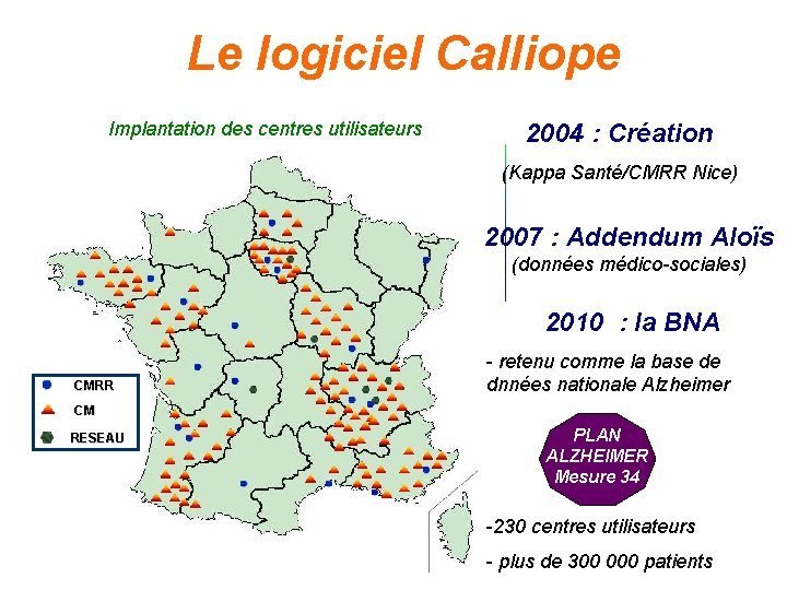 Le logiciel Calliope Implantation des centres utilisateurs 2004 : Création (Kappa Santé/CMRR Nice) 2007