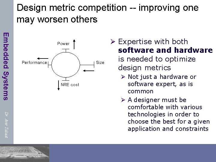 Design metric competition -- improving one may worsen others Embedded Systems Power Performance Size
