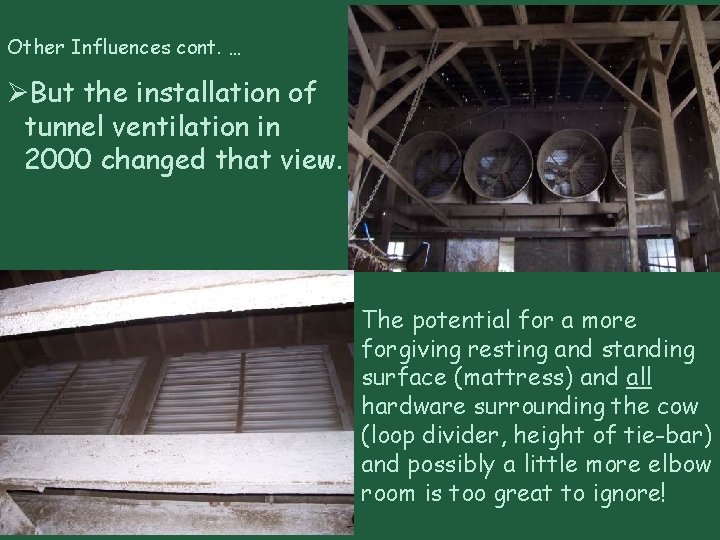 Other Influences cont. … But the installation of tunnel ventilation in 2000 changed that