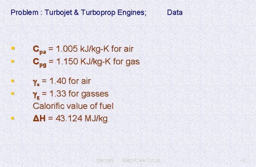 Problem : Turbojet & Turboprop Engines ; § § § Data Cpa = 1.