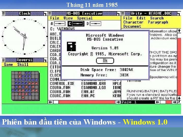 Tháng 11 năm 1985 Phiên bản đầu tiên của Windows - Windows 1. 0