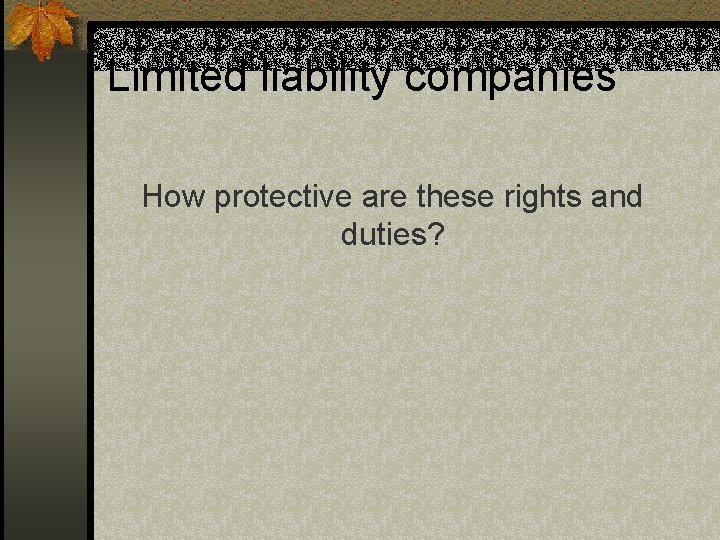 Limited liability companies How protective are these rights and duties? 