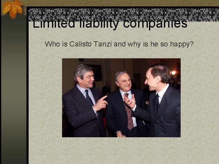 Limited liability companies Who is Calisto Tanzi and why is he so happy? 