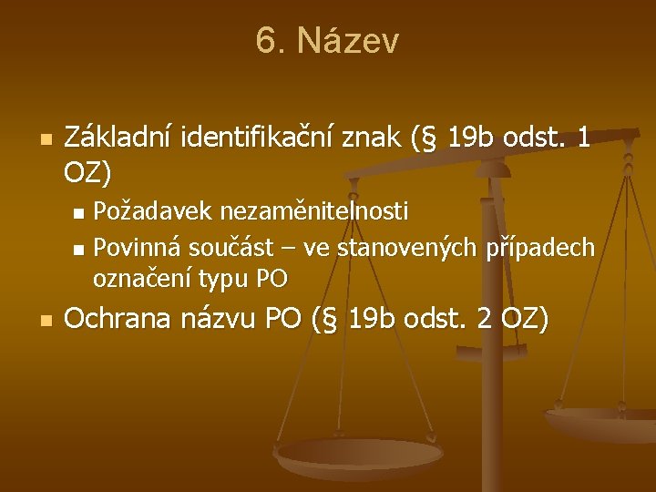 6. Název n Základní identifikační znak (§ 19 b odst. 1 OZ) Požadavek nezaměnitelnosti