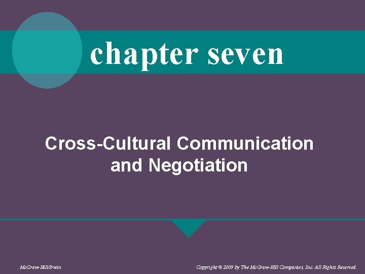 chapter seven Cross-Cultural Communication and Negotiation Mc. Graw-Hill/Irwin Copyright © 2009 by The Mc.