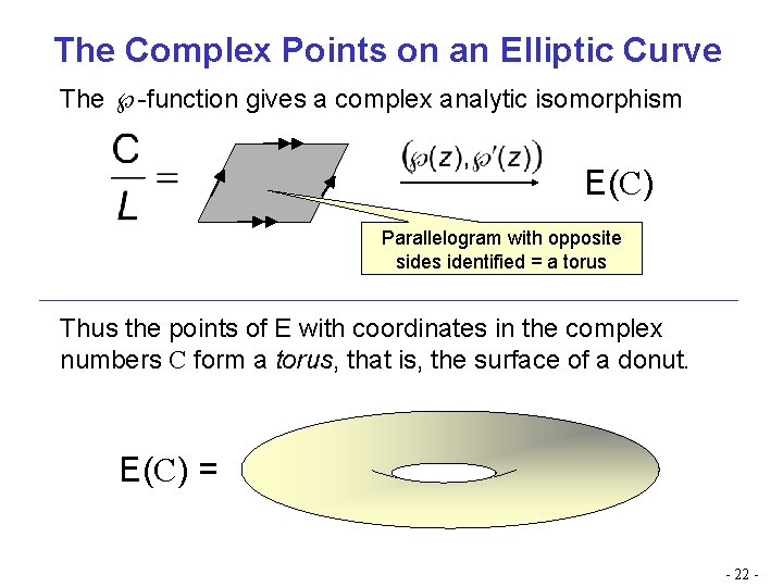 The Complex Points on an Elliptic Curve The -function gives a complex analytic isomorphism