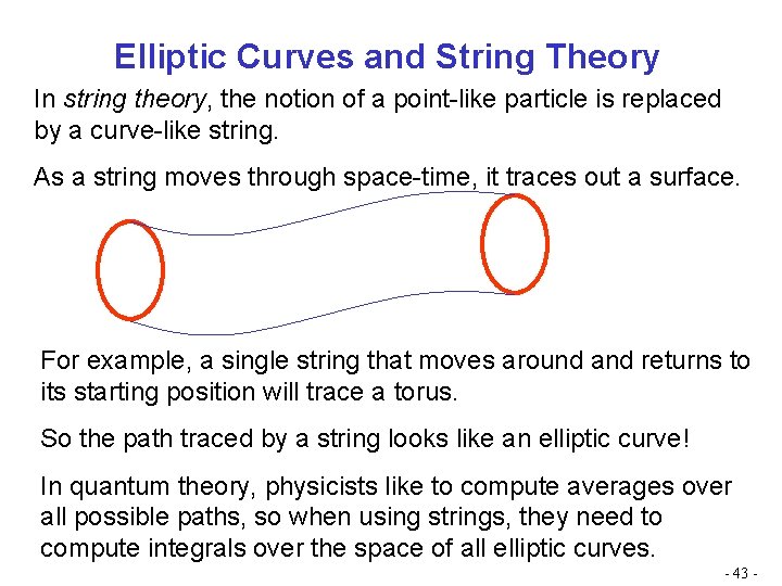 Elliptic Curves and String Theory In string theory, the notion of a point-like particle