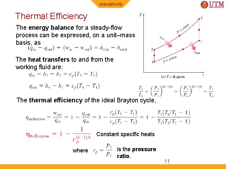 Thermal Efficiency The energy balance for a steady-flow process can be expressed, on a