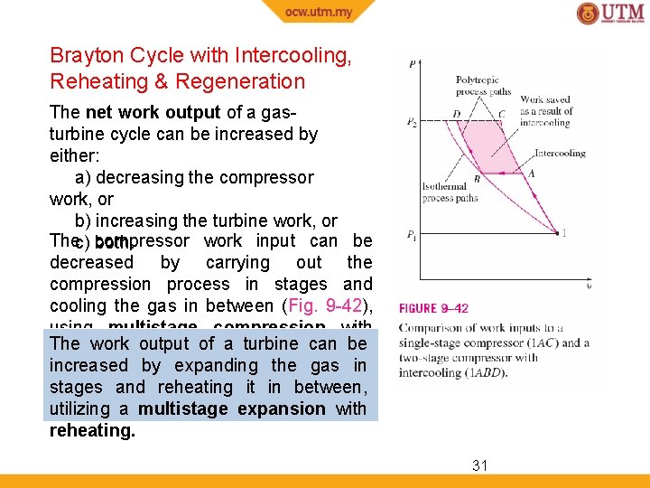 Brayton Cycle with Intercooling, Reheating & Regeneration The net work output of a gasturbine