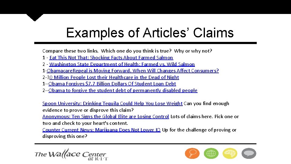 Examples of Articles’ Claims Compare these two links. Which one do you think is