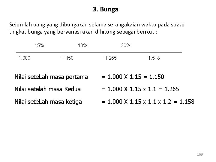 3. Bunga Sejumlah uang yang dibungakan selama serangakaian waktu pada suatu tingkat bunga yang