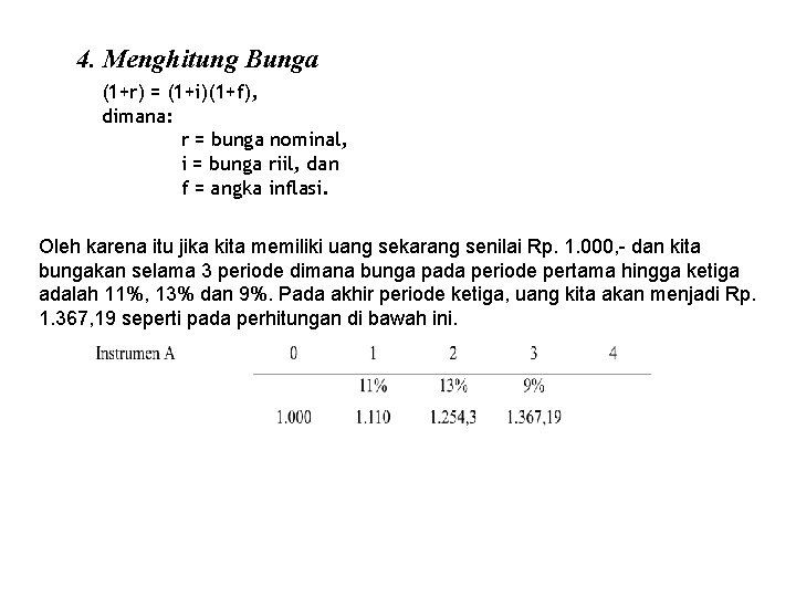 4. Menghitung Bunga (1+r) = (1+i)(1+f), dimana: r = bunga nominal, i = bunga