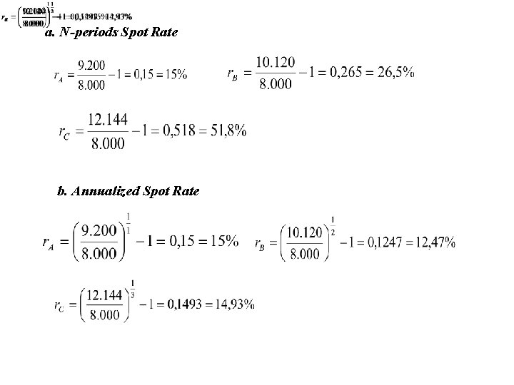 a. N-periods Spot Rate b. Annualized Spot Rate 
