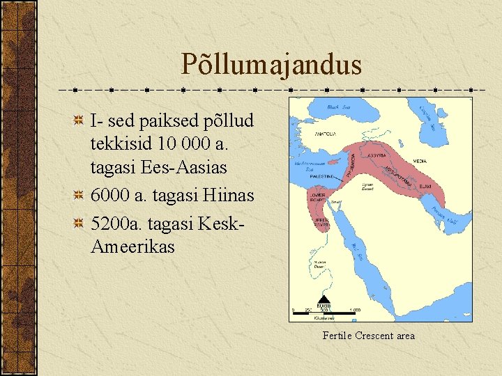 Põllumajandus I- sed paiksed põllud tekkisid 10 000 a. tagasi Ees-Aasias 6000 a. tagasi