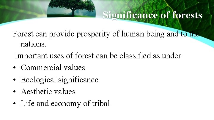 Significance of forests Forest can provide prosperity of human being and to the nations.