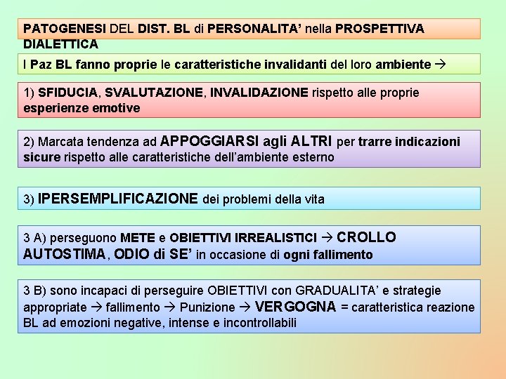 PATOGENESI DEL DIST. BL di PERSONALITA’ nella PROSPETTIVA DIALETTICA I Paz BL fanno proprie